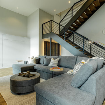 Housed Stringer with Open Rise Treads, Continuous Horizontal Rail