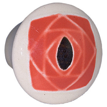 Round Ceramic Rose Knob, White and Orange