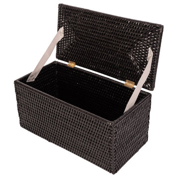 Artifacts Rattan™ Rectangular Double Toilet Roll Holder with Hinged Lid, Tudor Black