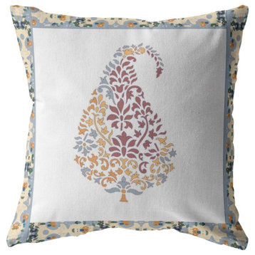 26 Red White Paisley Indoor Outdoor Throw Pillow