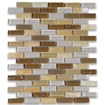 Glass Mosaic Tile Beige Brown White Crackled Yellow Honey Onyx Accent, 1 sheet