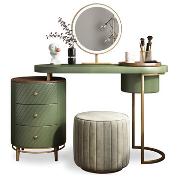 Dresser With Removable Tray Top, LED Light Mirror and 4 Wood Drawers, Green
