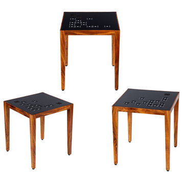 Benzara UPT-272006 3 Piece Nesting Table Set, Laser Cut Metal, Black, Brown