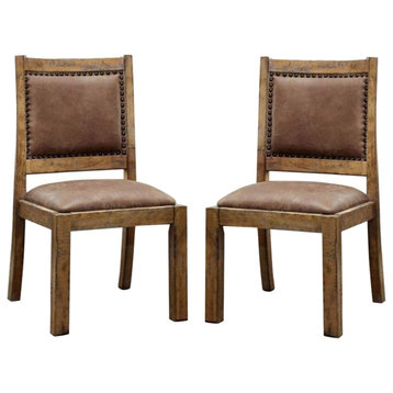 Set of 2 Fabric and Wood Side Chairs Rustic Oak and Brown Finish