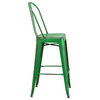 Flash Furniture 30" High Distressed Green Metal Indoor Barstool With Back