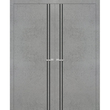Solid French Double Doors 72 x 80 | Planum 0016 Concrete with