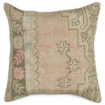 Kilim Studio - Turkish Pillow Cover - 1' 8" x 1' 8" (20 in. x 20 in.) - Decorative hand woven pillow cover made of 50-60 years old Turkish pile rug fragments backed with cotton cloth. Zipper closure. Insert not included.