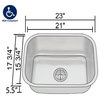 23"X18"X6" ADA Compliant Stainless Steel Undermount Kitchen Sink With Strainer