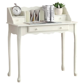 Traditional Desk, Queen Anne Legs With Large Drawer & 2 Small Drawers, White