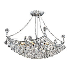 4 and 6 Corner Design 6 Light 24" Chrome Chandelier, Clear European Crystals