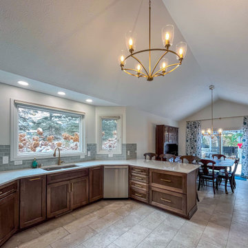 Two Tone Kitchen with Wood Stained and Light Beige Cabinets