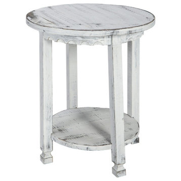Country Cottage Round End Table, White Antique Finish