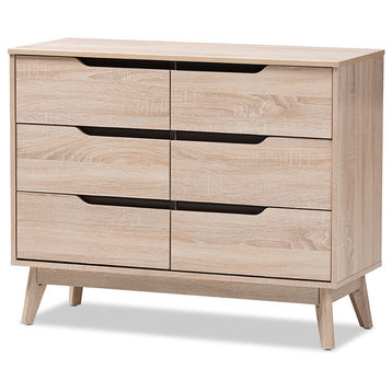 Fella Mid-Century Modern Two-Tone Oak and Grey Wood 6-Drawer Dresser