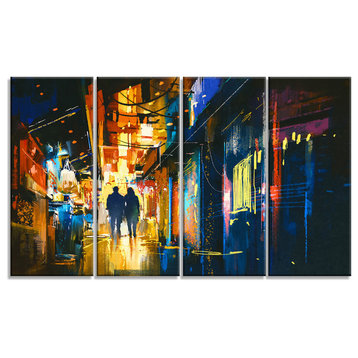 "Couple Walking in an Alley" Cityscape Canvas Artwork