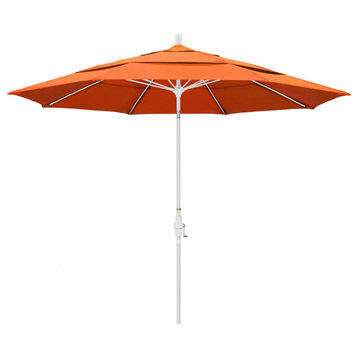 11' Matted White Collar Tilt Lift Fiberglass Rib Aluminum Umbrella, Tangerine