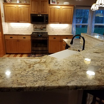 Open kitchen with farm house sink.