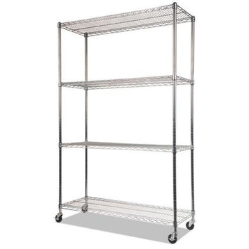 Complete Wire Shelving Unit With Caster, 4-Shelf, 48"x18"x72", Silver