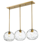 Z-Lite - Chloe Three Light Island, Olde Brass - Define your modern space with the eye-catching streamlined presence of this billiard style three-light pendant. Rounded shades are made from clear water-textured glass suspended from a sleek steel frame with an olde brass nickel finish. Your contemporary dining room or family space gets an instant boost with this sophisticated fixture.