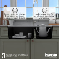 Karran Undermount Quartz 33" 60/40 Double Bowl Kitchen Sink, Black