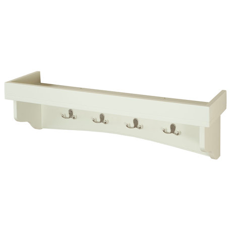 Shaker Cottage Coat Hooks, Tray Shelf, Ivory