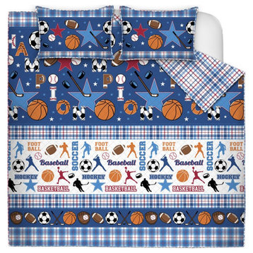 Safdie & Co. 3-piece Polyester All Star Double Queen Quilt Set in Blue
