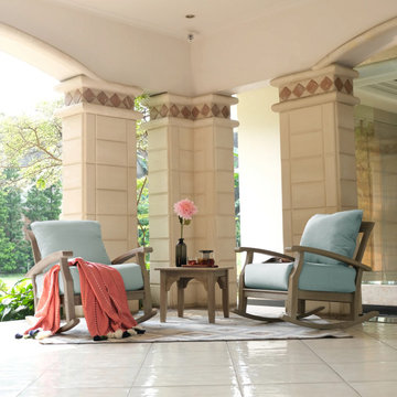 Caterina Teak Wood Outdoor Loveseat with Beige Cushion - Cambridge Casual