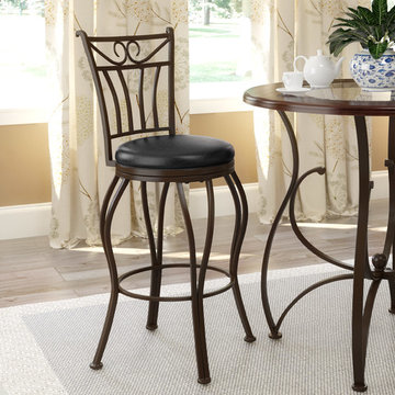CorLiving Jericho Metal Counter Height Barstool, Gloss Brown Bonded Leather Seat