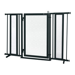 Fusion Gates - 52"-60" Black Fusion Gate with Linear Lace in White Design - Dog Gates