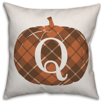 Plaid Pumpkin Monogram Q 18x18 Spun Poly Pillow