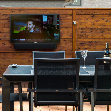 Large Cedar Deck, Hot Tub, and Eating Area with Outdoor TV