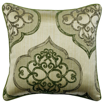 Decorative 26"x26" Damask Green Jacquard Throw Pillows - Green Damask Galore