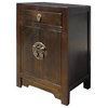 Chinese Dark Brown Round Moon Face End Table Nightstand