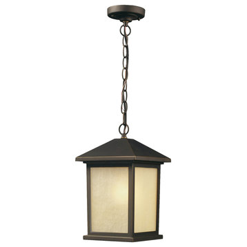 Holbrook 1-Light Outdoor Chain Light, Rubbed Bronze With Tinted Seedy Glass