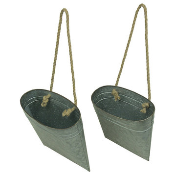 Galvanized Metal Hanging Basket Set of 2 Indoor/Outdoor Planters