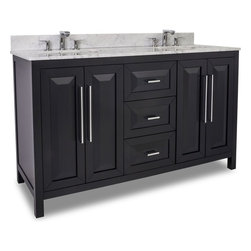 60 inch Black Finish Double Sink Bathroom Vanity Carrera Marble Countertop - Bathroom Vanities And Sink Consoles
