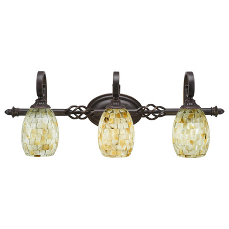 Elegante 3-Light Bath Bar, Ivory Glaze Seashell