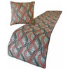 Luxury Orange Jacquard Full 68"x18" Bed Runner With 2 Pillow Cover-Orange Twirls