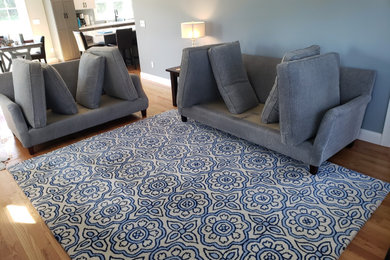 Deep steam carpet cleaning removing mud & allergens in a Lakeville, MA living ro