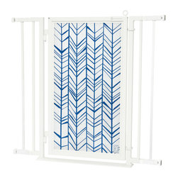 Fusion Gates - Fusion Gate with Chevron Trail in Blue Design, White Pearl, 32"-36" - Baby Gates And Child Safety