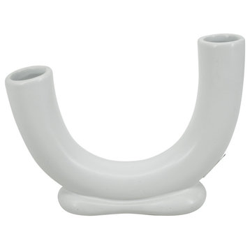 Ceramic 8"H U-Shaped Vase With Base, White