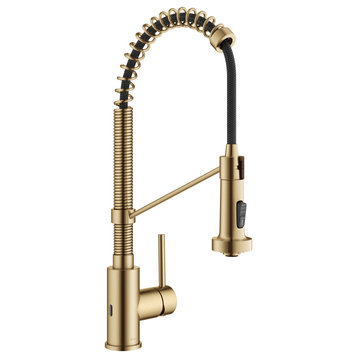 Bolden Commercial Style 2-Function Pull-Down 1-Handle 1-Hole Kitchen Faucet, Brushed Brass (Sensor Touchless)