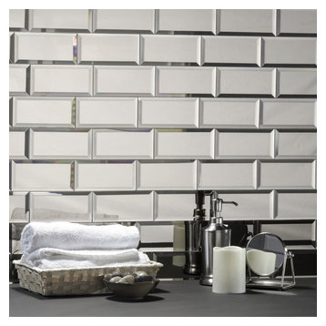Reflections Peel & Stick 3x6 Beveled Glass Mirror Subway Tile in Glossy Silver
