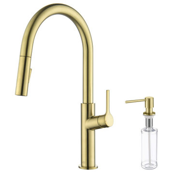 Fusion-T Single Handle Pull Down Sink Faucet With Soap Dispenser, Brushed Gold
