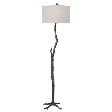 Elegant Contemporary Tree Trunk Floor Lamp 69 in Cast Iron Sculpture Woodland