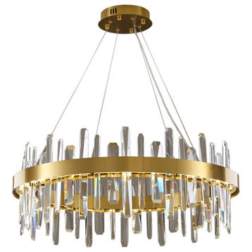 Round Gold Chandelier Rings Crystal Hanging Led Light Chandelier, 39,4"