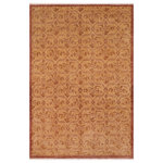 Bareens Designer Rugs - Boho Chic Ziegler Staci Tan Gold Hand-Knotted Wool Rug - 8'2'' x 10'0'' - Enhance the ambiance of your home with this magnificent Persian-influenced Turkish hand-knotted rug made by skilled artisans capable of creating the most exceptional vegetable dyes and hand-spun wool. This exquisite handmade rug is a one-of-a-kind Peshawar Kafkaz, otherwise identified as Chobi, Chobi Peshawar, Oushak, or Ziegler rug. These handmade rugs are crafted in Pakistan utilizing superior-quality wool imported from Australia, New Zealand, and Korea in two types of weaves: the Persian weave and the Mori weave. This rug is meticulously crafted by hand using the finest natural vegetable dyes extracted from local plants. The artisans use a blend of hand-spun local and fine merino wool, resulting in a rug with a compelling texture, higher lanolin content, and longer staple. The artisans occasionally incorporate natural or artificial silk into the pile to enhance specific motifs. The finished product is an awe-inspiring execution of flawless design and an understated palette that exudes elegance.
