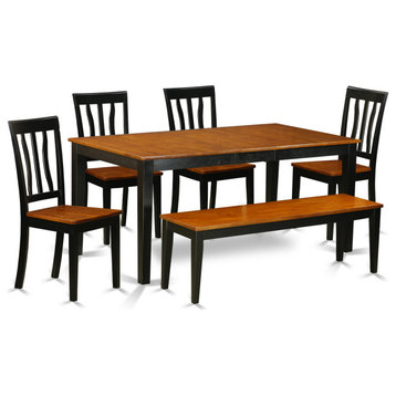 Nian6-Bch-W, 6-Piece Set, Dining Table, 4 Dining Chairs and Bench