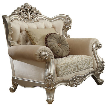 ACME Bently Chair with 2 Pillows, Fabric and Champagne