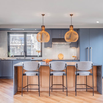 Transitional Blue Slim Shaker Kitchen in Cambridge, MA