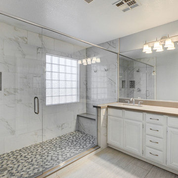 Hex flooring & Calcutta tiles in Master bath in Henderson